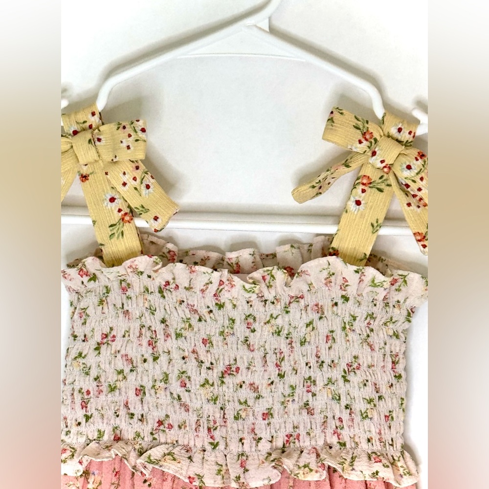 Bonnie Jean Smocked Pink / Yellow Floral Sun Dress - Picture 8 of 16